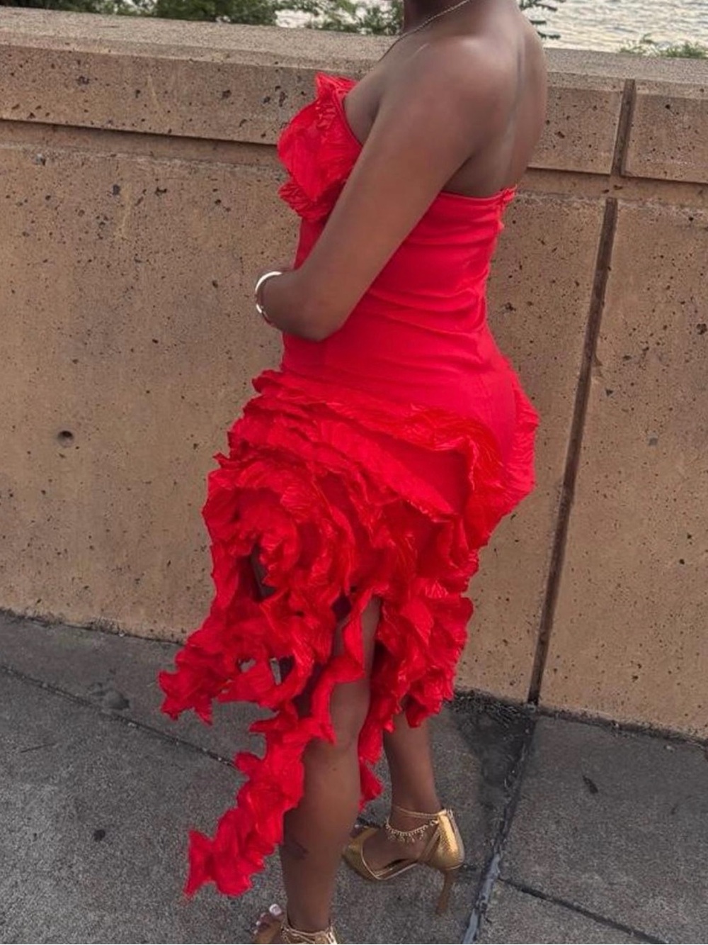 Red Strapless Ruffle High-Low Dress - Picture 2 of 3